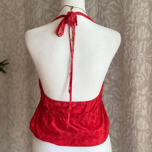 Liberty Love Red Floral Ruffle Halter Top Boho Festival Fairycore Retro Size M - Picture 3 of 6